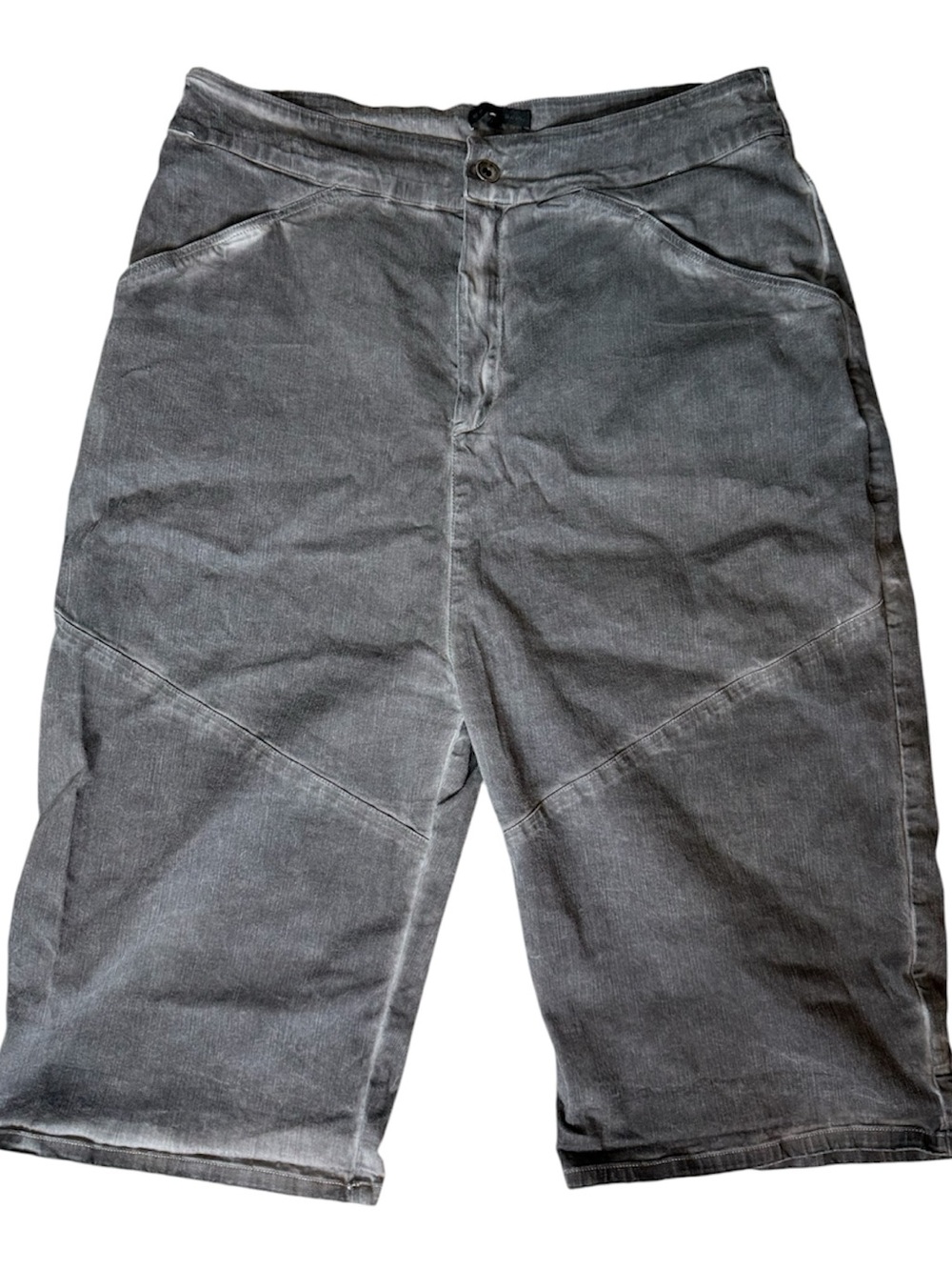 SARAH PACINI Grey Drop Crotch Capri Jeans Bermuda Shorts Faded Size Medium T2